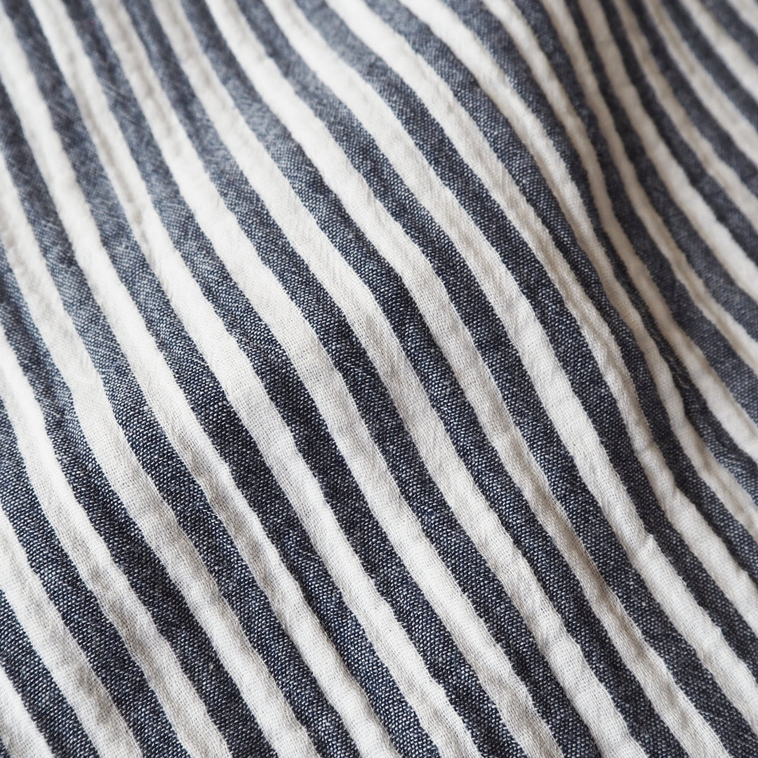 Navy Simple Stripe Yarn Dyed Cotton Double Gauze Fabric