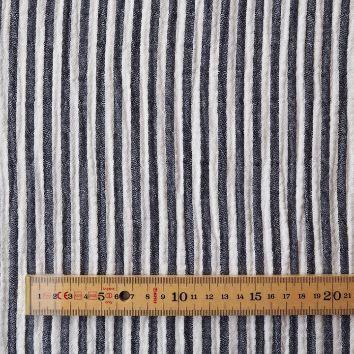 Navy Simple Stripe Yarn Dyed Cotton Double Gauze Fabric for dressmaking