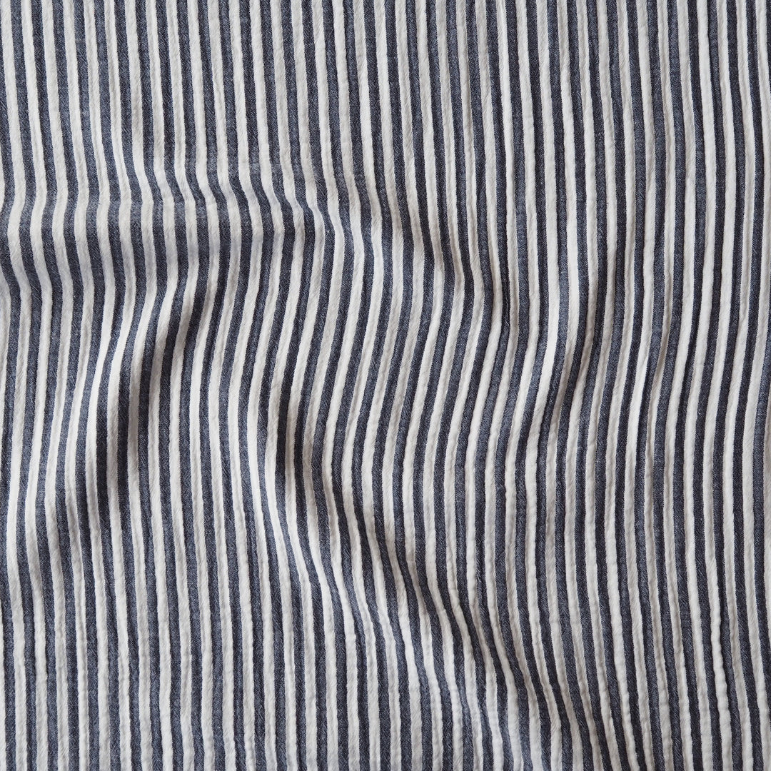 Navy Simple Stripe Yarn Dyed Cotton Double Gauze Fabric for dressmaking