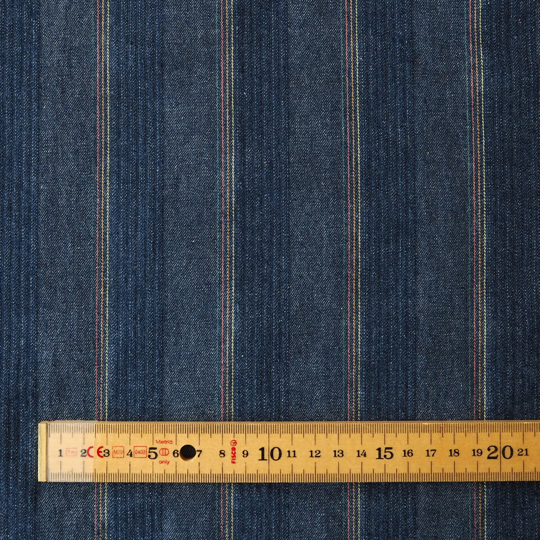 Indigo Multi Neon Stripe Denim Fabric for dressmaking