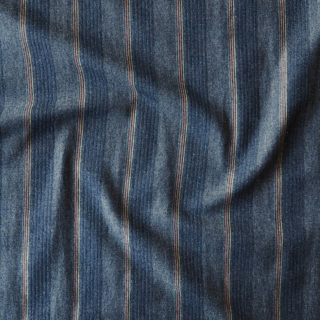 Indigo Multi Neon Stripe Denim Fabric for dressmaking