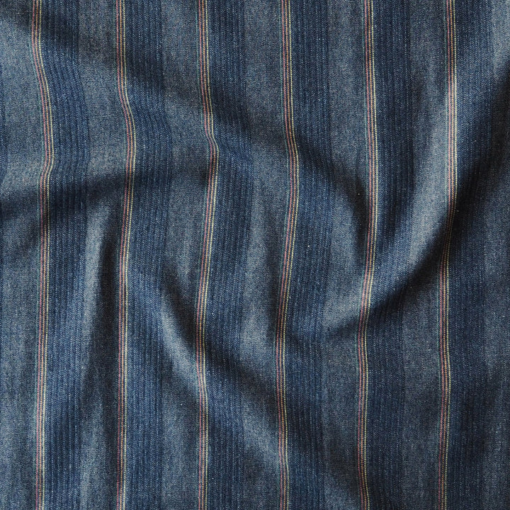 Indigo Multi Neon Stripe Denim Fabric for dressmaking