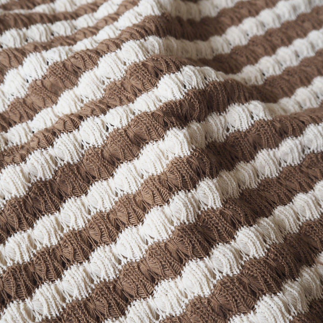 Fawn Jacquard Stripe Crochet Knitted Fabric for dressmaking