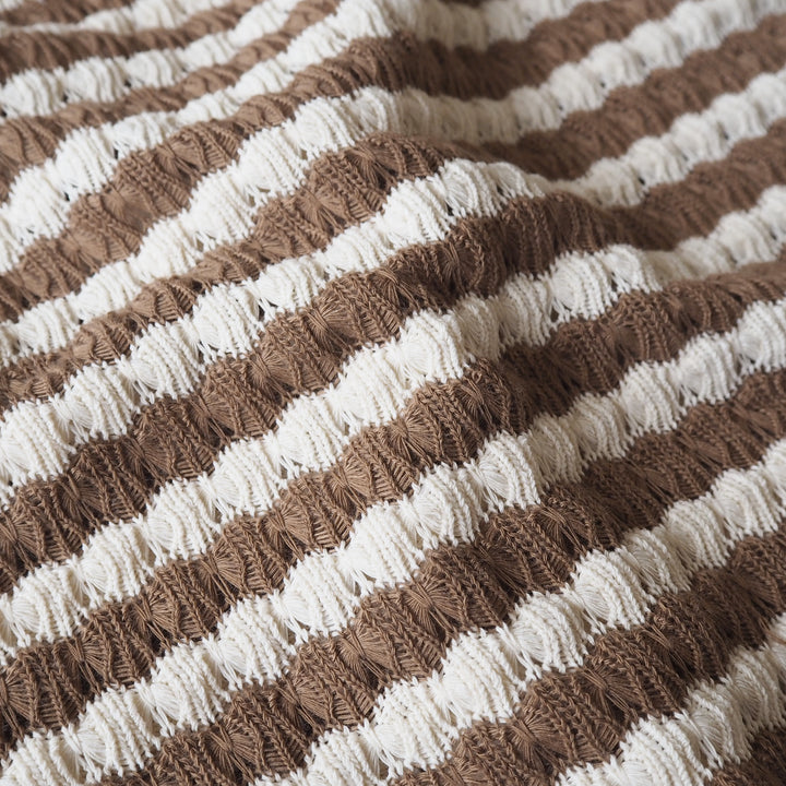 Fawn Jacquard Stripe Crochet Knitted Fabric for dressmaking