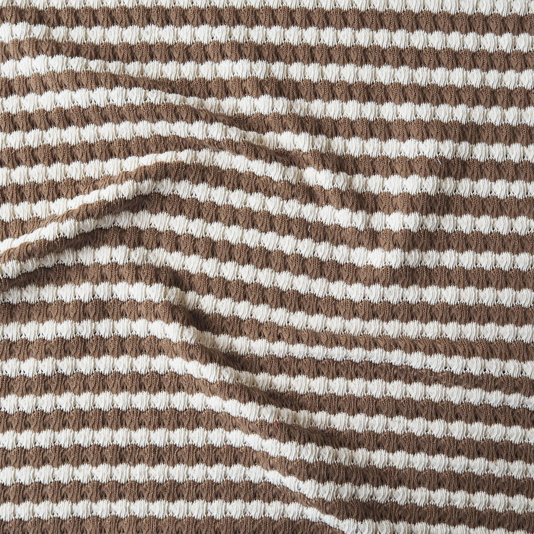 Fawn Jacquard Stripe Crochet Knitted Fabric for dressmaking