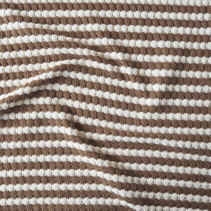 Fawn Jacquard Stripe Crochet Knitted Fabric for dressmaking