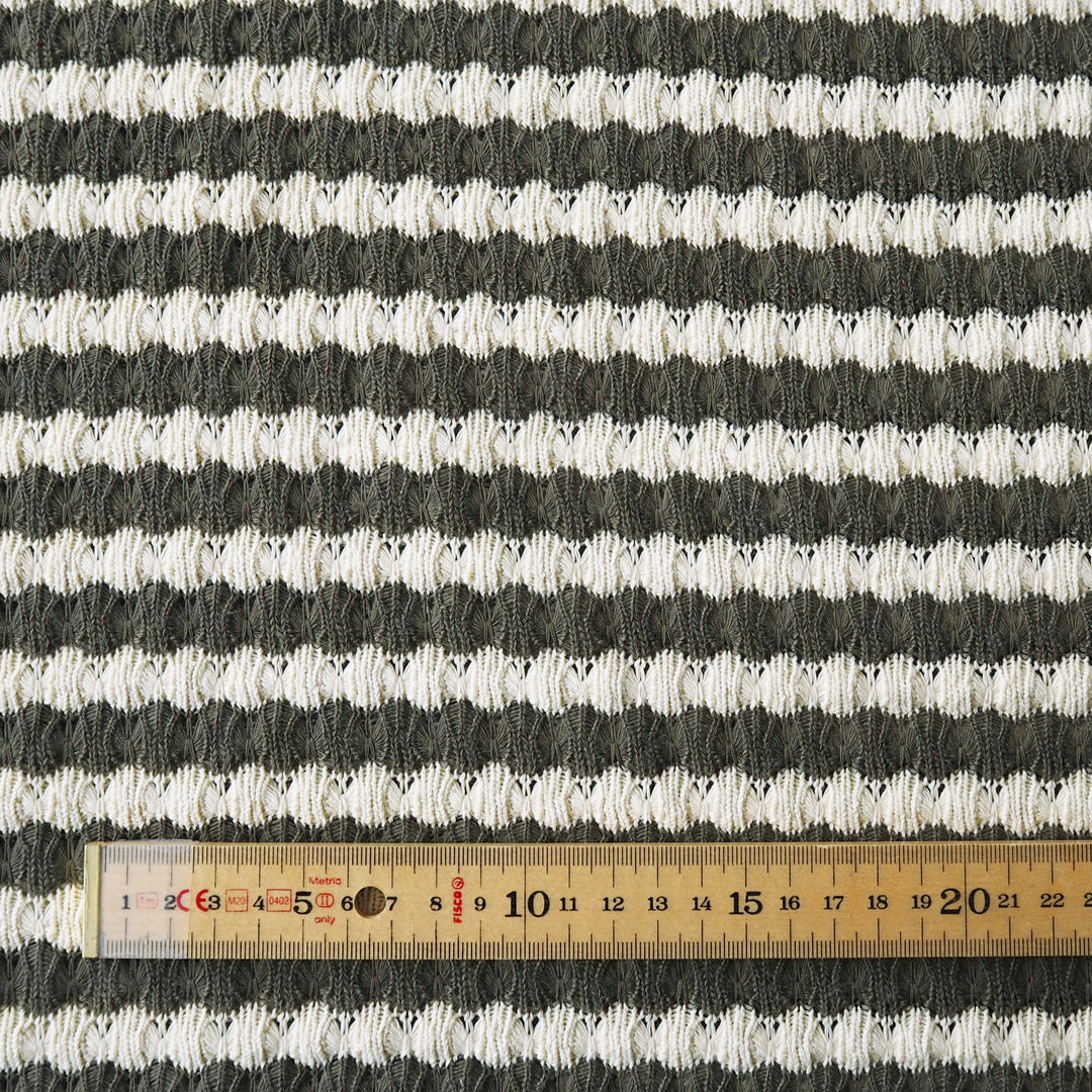 Khaki Jacquard Stripe Crochet Knitted Fabric for dressmaking