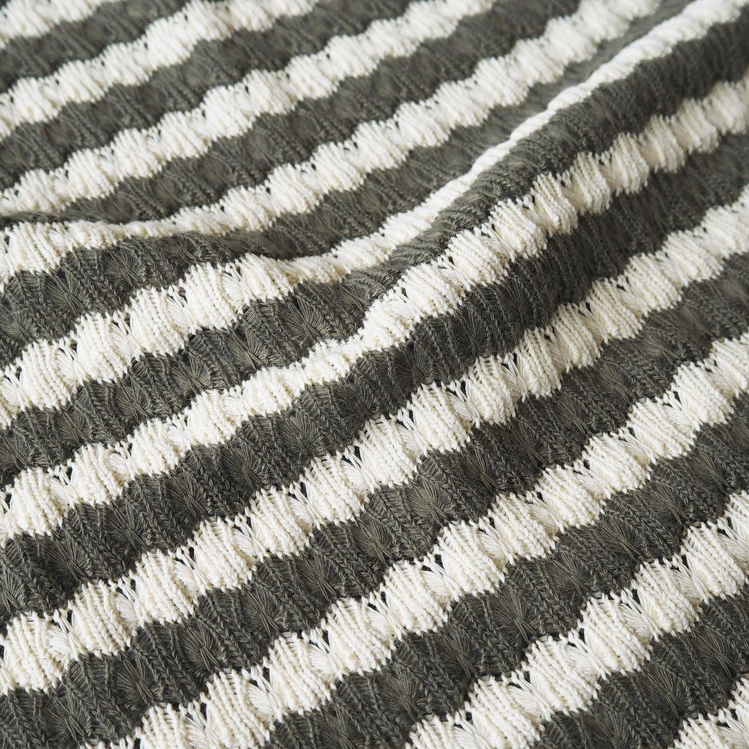 Khaki Jacquard Stripe Crochet Knitted Fabric for dressmaking