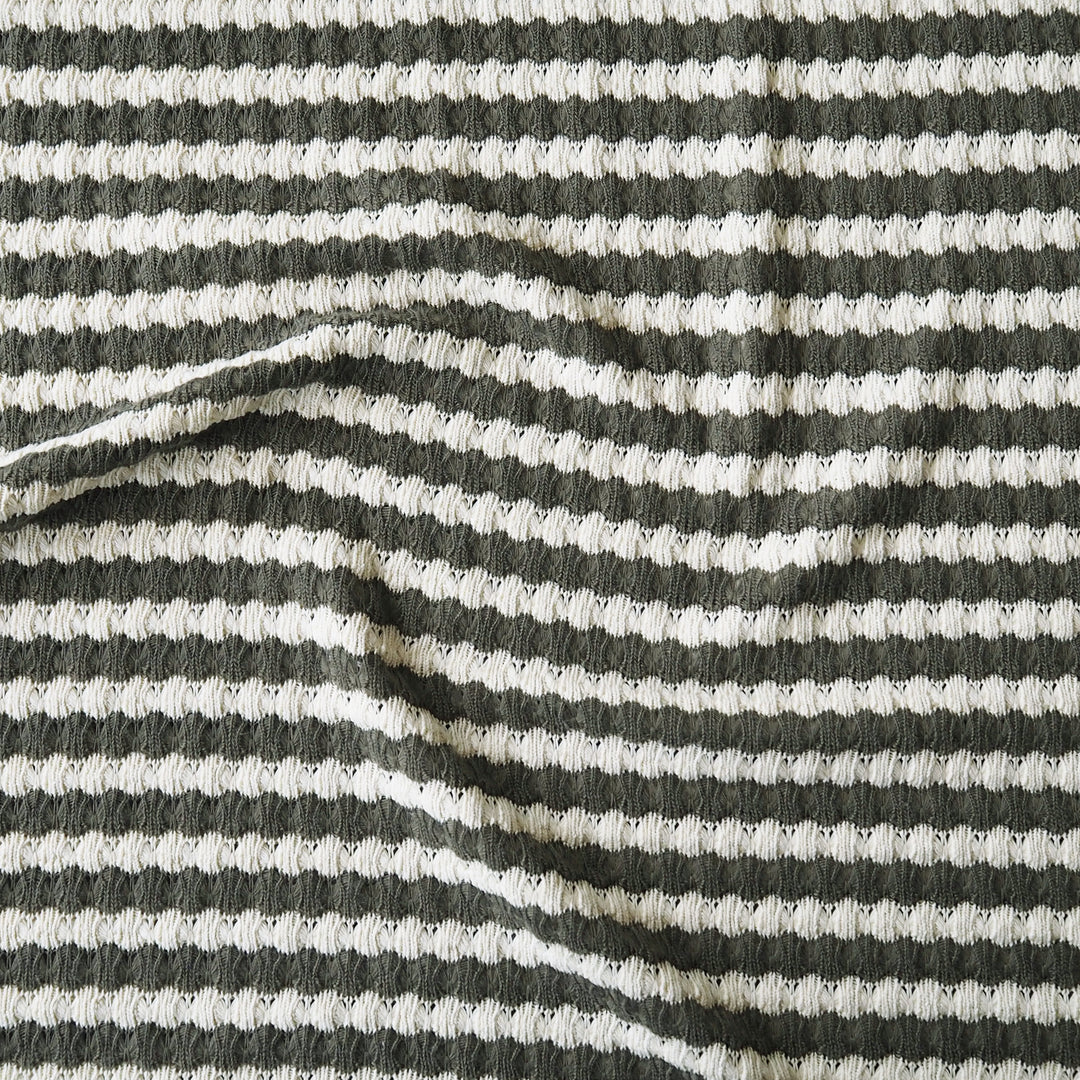 Khaki Jacquard Stripe Crochet Knitted Fabric for dressmaking