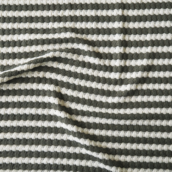 Khaki Jacquard Stripe Crochet Knitted Fabric for dressmaking