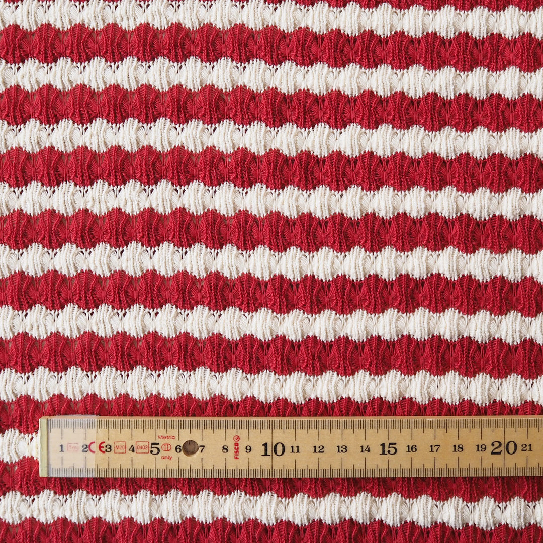 Red Jacquard Stripe Crochet Knitted Fabric for dressmaking