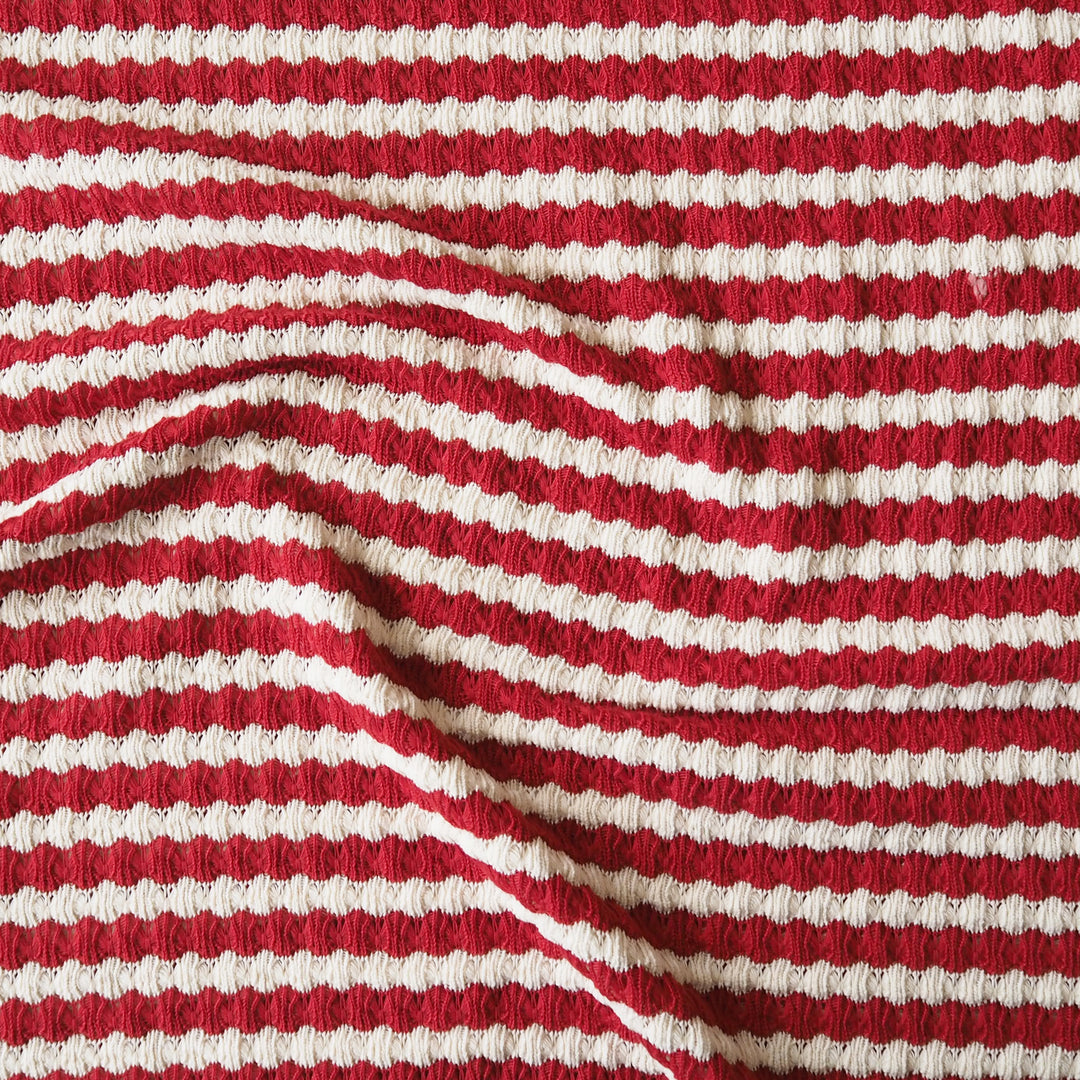 Red Jacquard Stripe Crochet Knitted Fabric for dressmaking