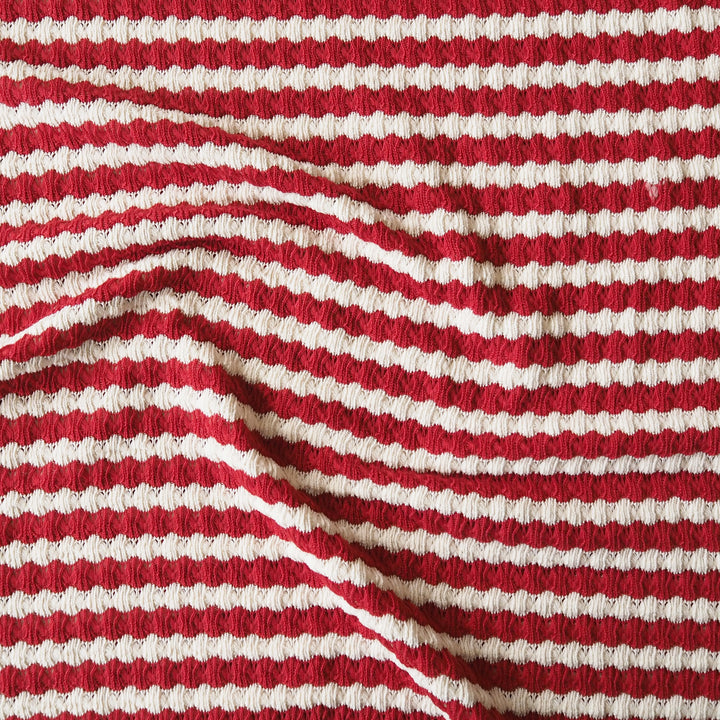 Red Jacquard Stripe Crochet Knitted Fabric for dressmaking