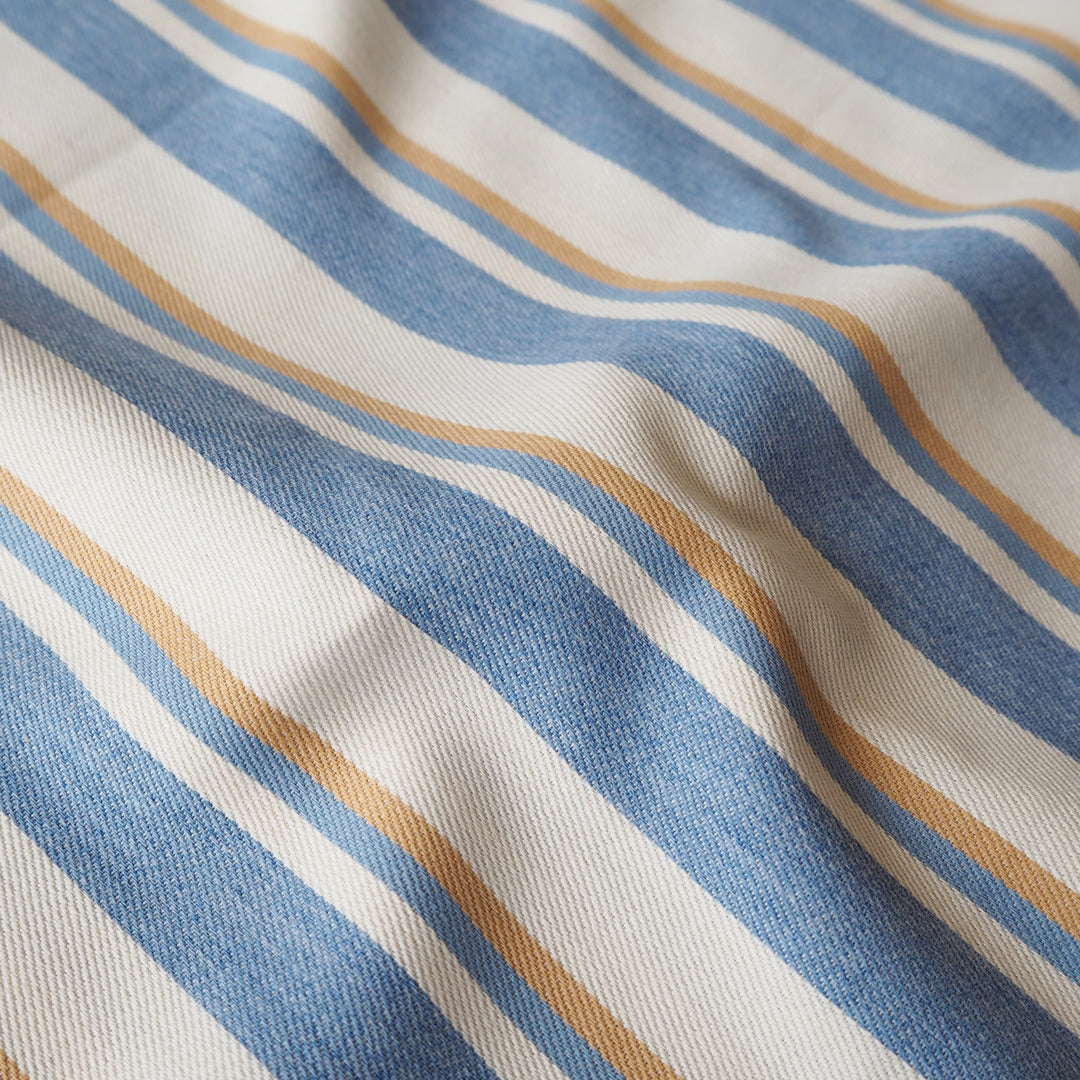 Ochre Deckchair Stripes Yarn Dyed Lightweight Cotton Denim Fabric for dressmaking