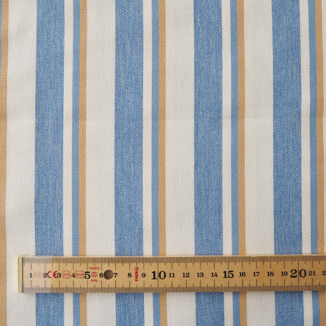 Ochre Deckchair Stripes Yarn Dyed Lightweight Cotton Denim Fabric for dressmaking