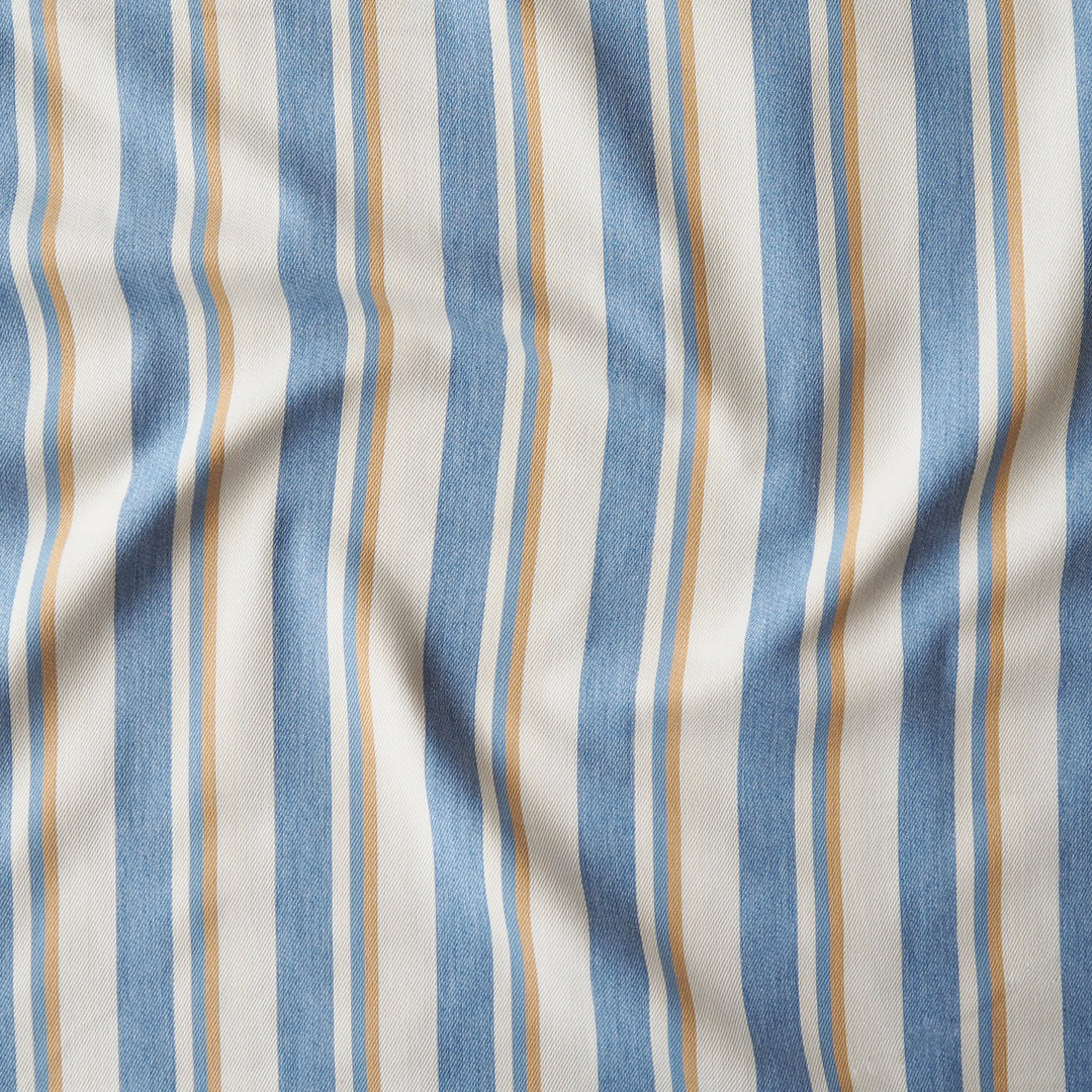 Ochre Deckchair Stripes Yarn Dyed Lightweight Cotton Denim Fabric for dressmaking