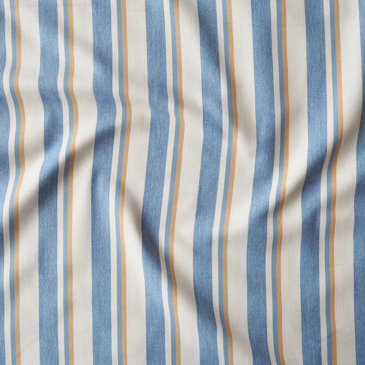 Ochre Deckchair Stripes Yarn Dyed Lightweight Cotton Denim Fabric for dressmaking