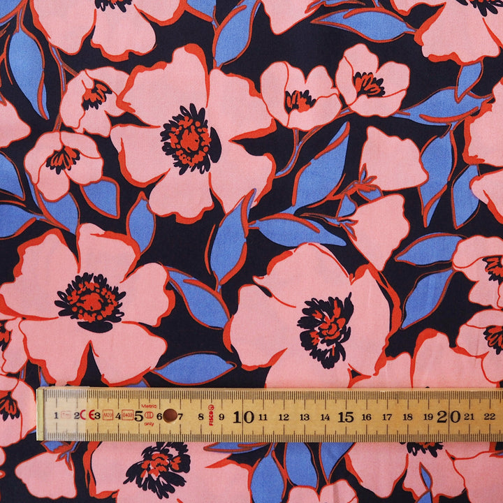 Coral Floral Crush Cotton Sateen Fabric for dressmaking