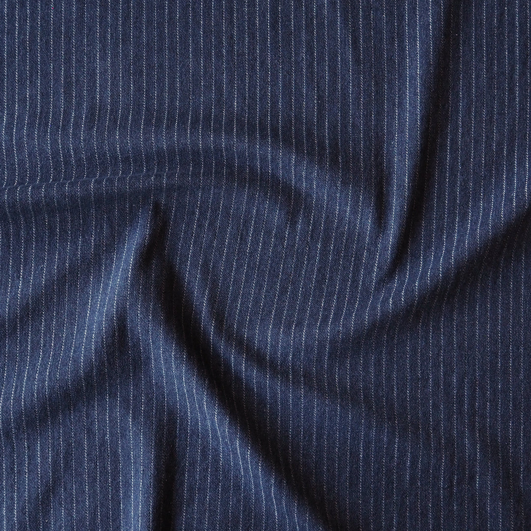 Pinstripe Indigo Rigid Denim Fabric for dressmaking