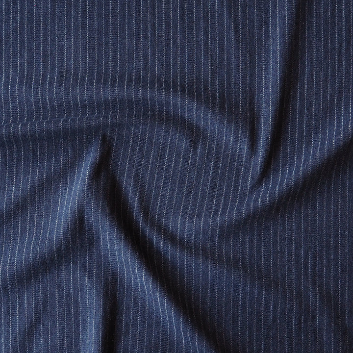 Pinstripe Indigo Rigid Denim Fabric for dressmaking