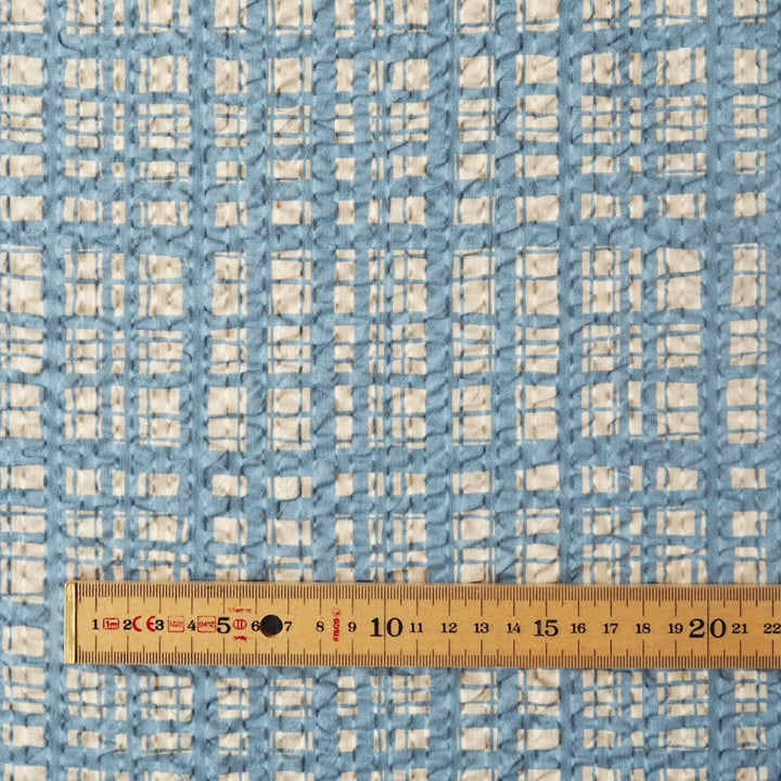 Sevenberry Powder Blue Grid Ripple Seersucker Cotton Fabric for dressmaking
