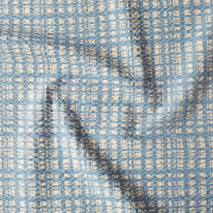 Sevenberry Powder Blue Grid Ripple Seersucker Cotton Fabric for dressmaking