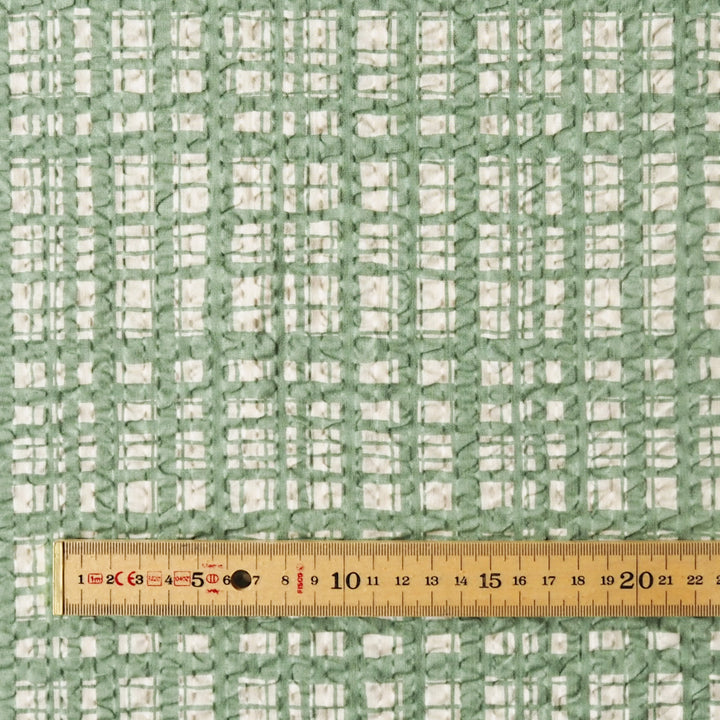 Sevenberry Sage Grid Ripple Seersucker Cotton Fabric for dressmaking