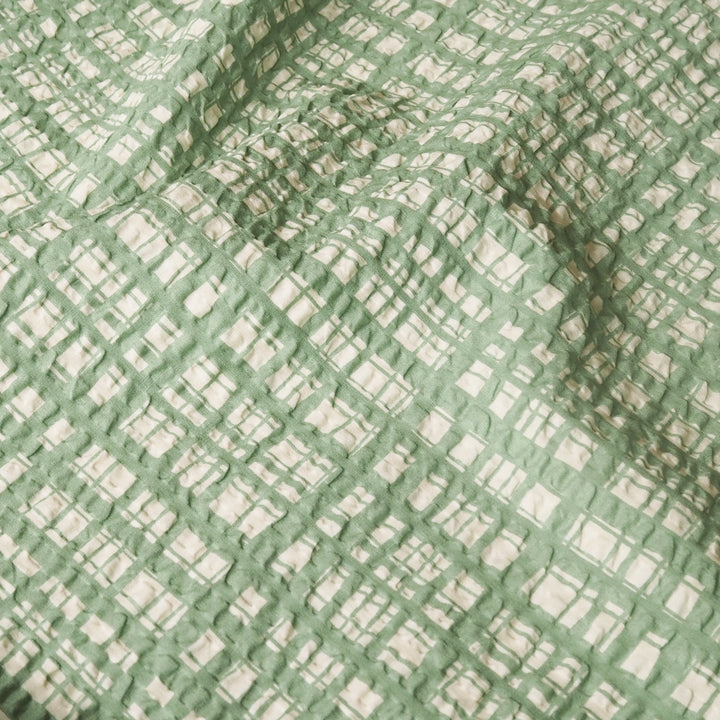 Sevenberry Sage Grid Ripple Seersucker Cotton Fabric for dressmaking