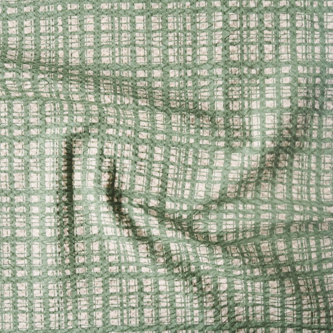 Sevenberry Sage Grid Ripple Seersucker Cotton Fabric for dressmaking