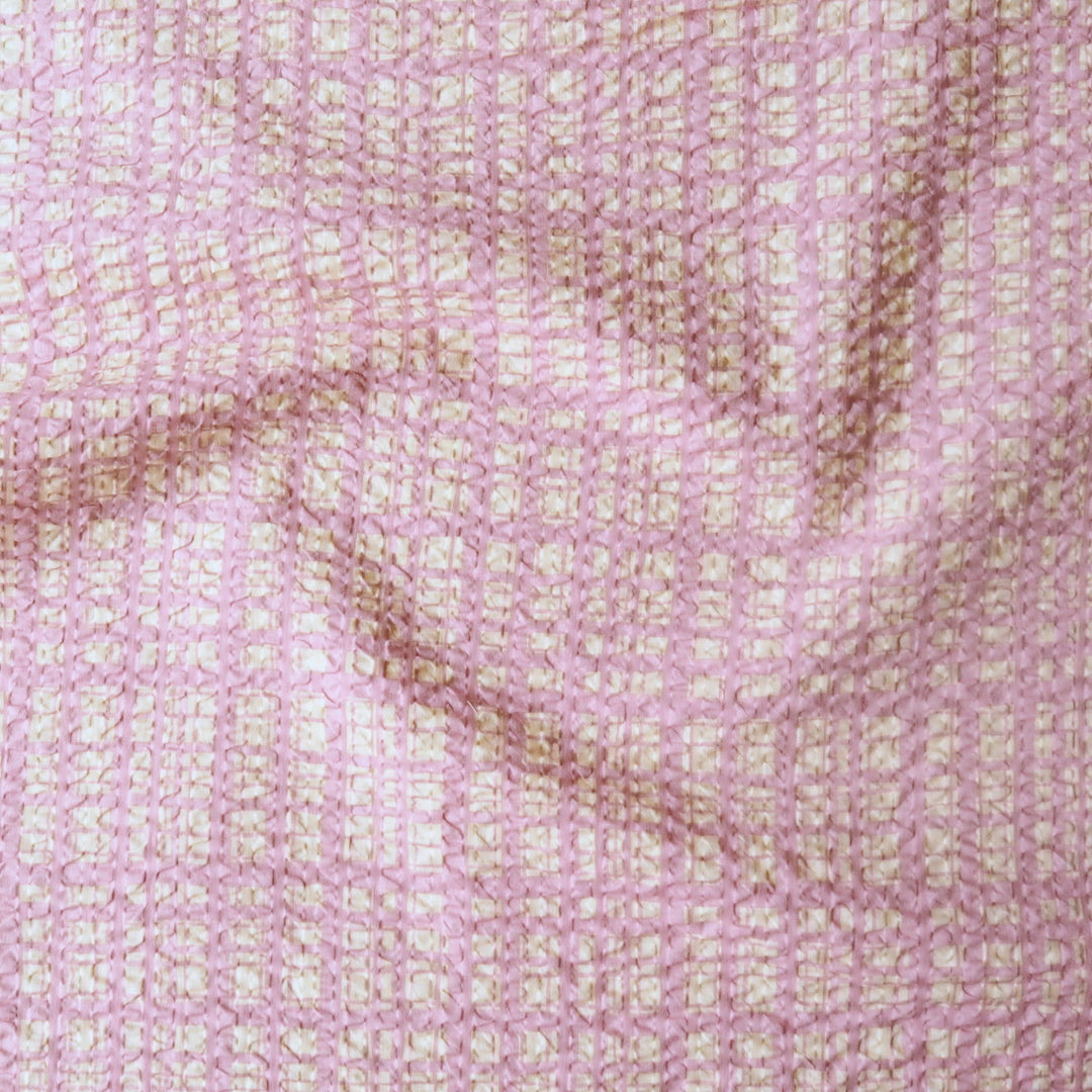 Sevenberry Dusky Rose Grid Ripple Seersucker Cotton Fabric for dressmaking