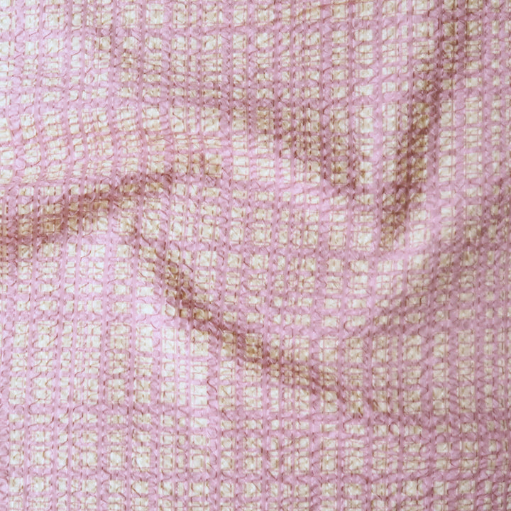 Sevenberry Dusky Rose Grid Ripple Seersucker Cotton Fabric for dressmaking