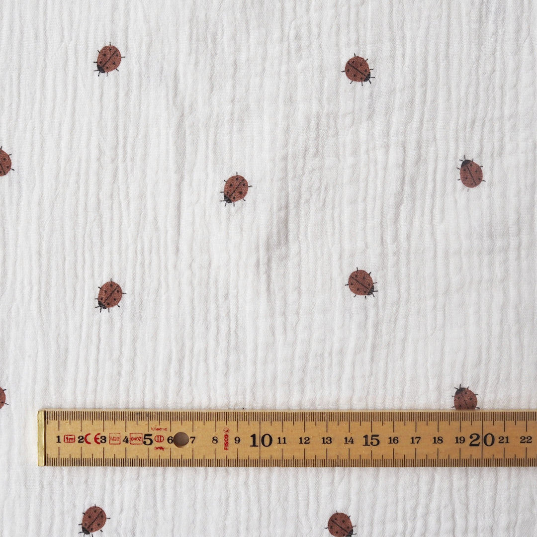 Little Ladybirds Cotton Double Gauze Fabric for dressmaking