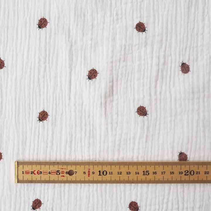 Little Ladybirds Cotton Double Gauze Fabric for dressmaking