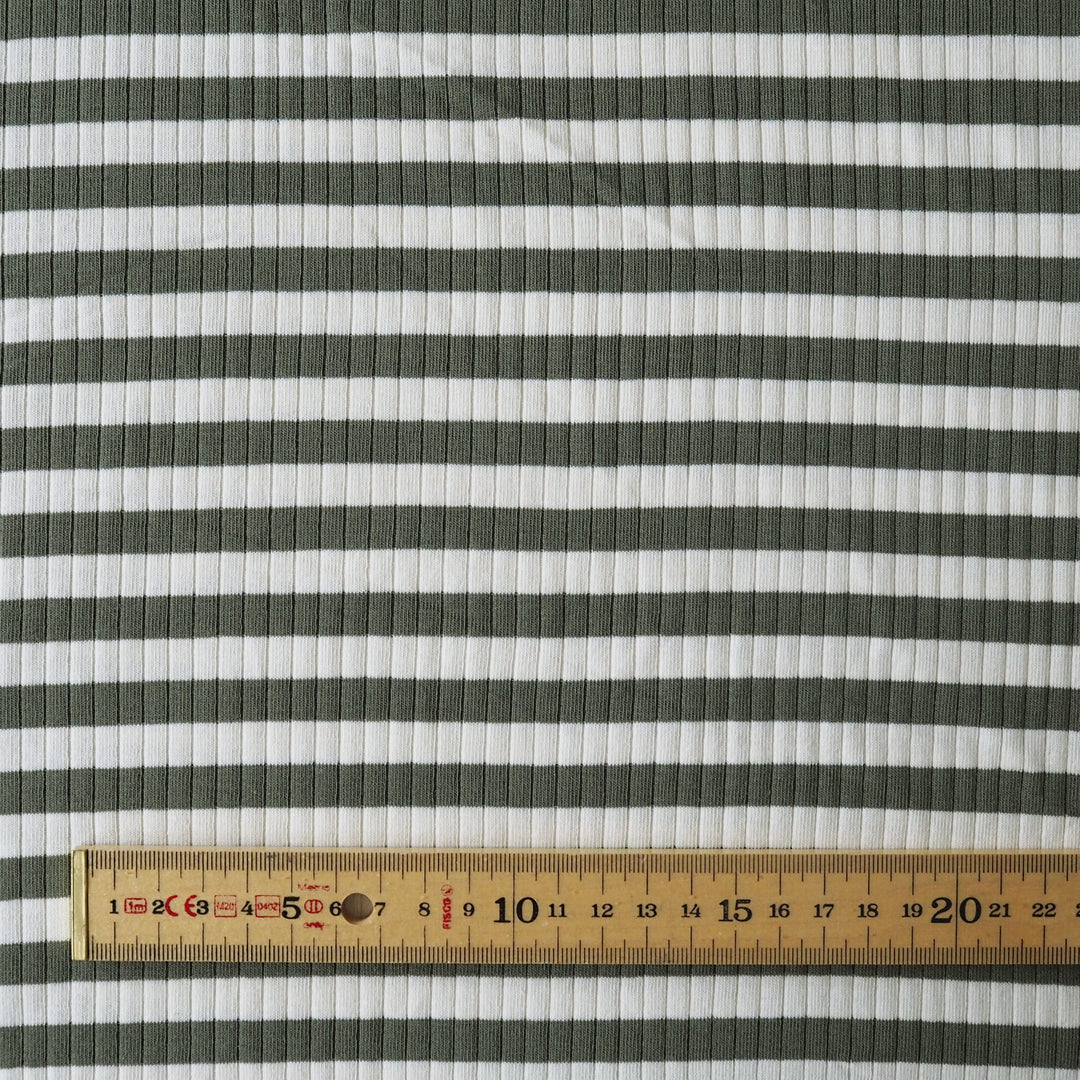 Mosswood Stripe Ribbed Cotton Jersey Fabric for dressmaking
