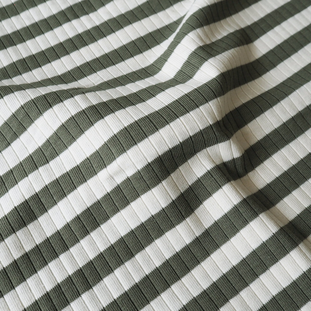 Mosswood Stripe Ribbed Cotton Jersey Fabric for dressmaking