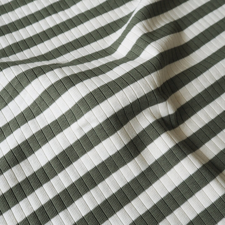 Mosswood Stripe Ribbed Cotton Jersey Fabric for dressmaking