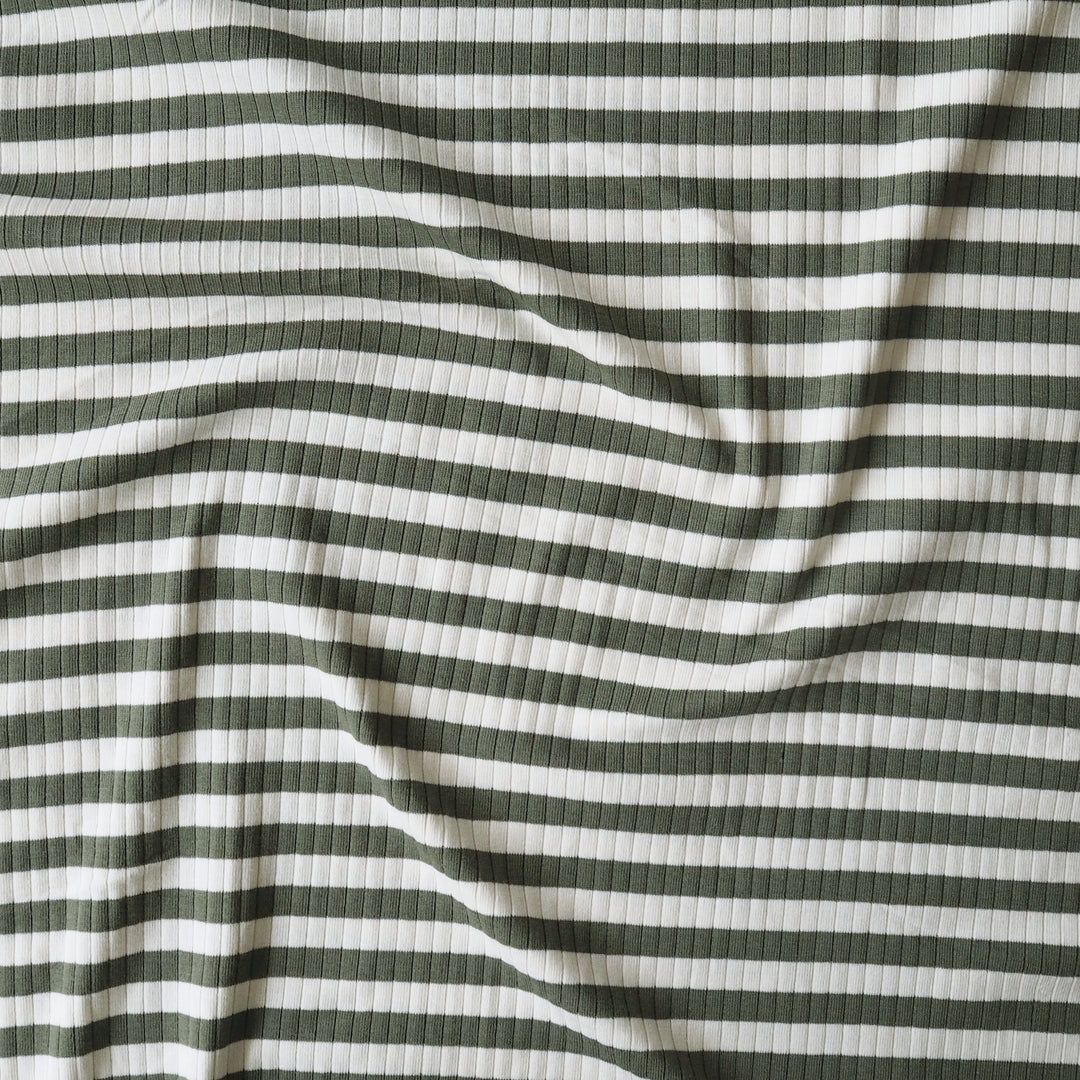 Mosswood Stripe Ribbed Cotton Jersey Fabric for dressmaking