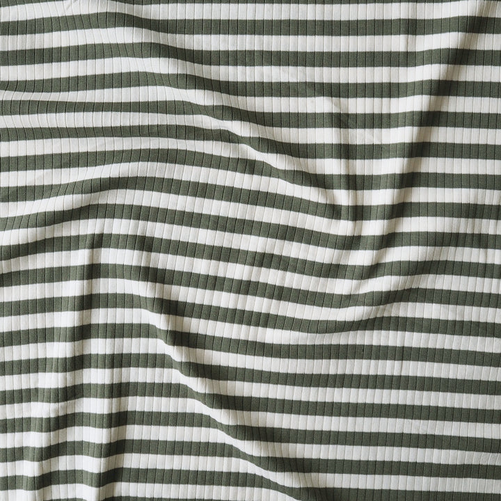 Mosswood Stripe Ribbed Cotton Jersey Fabric for dressmaking