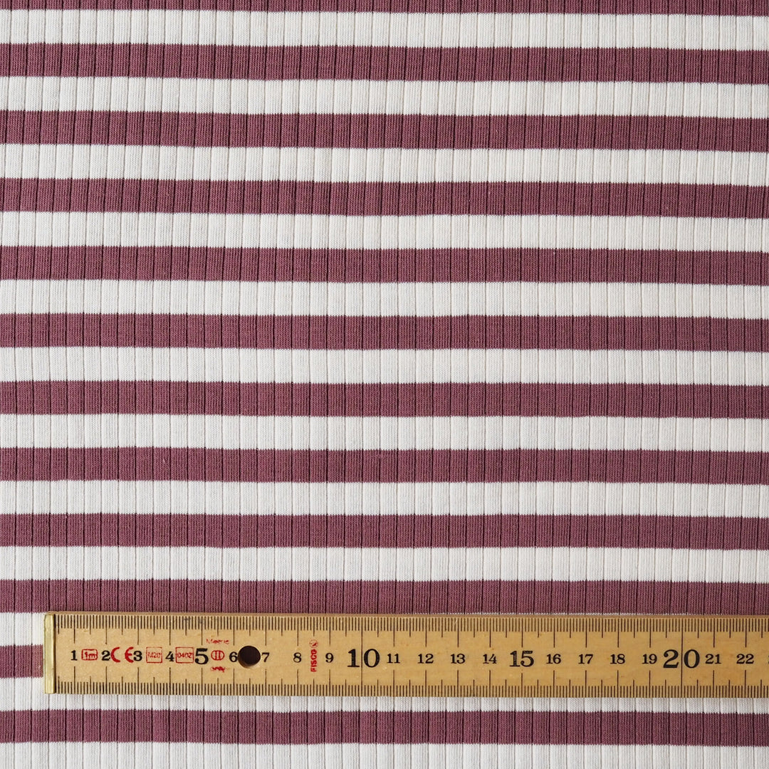 Mulberry Stripe Ribbed Cotton Jersey Fabric for dressmaking