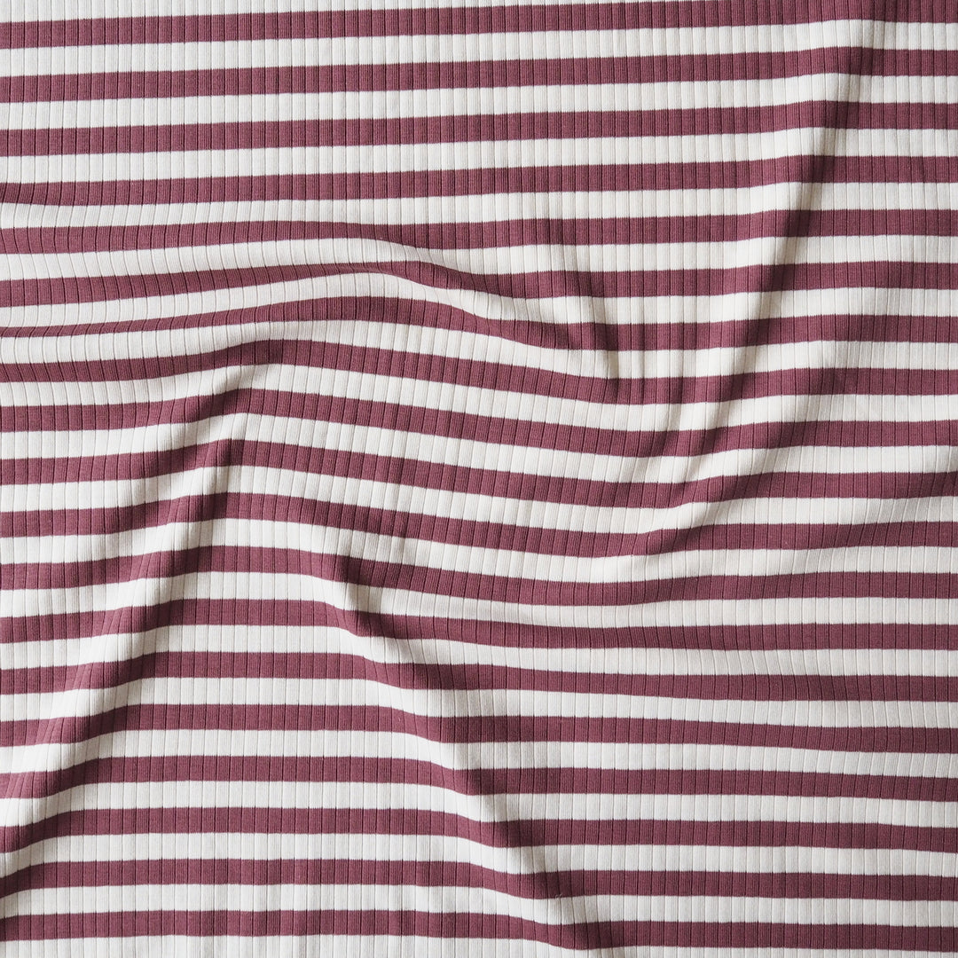 Mulberry Stripe Ribbed Cotton Jersey Fabric for dressmaking