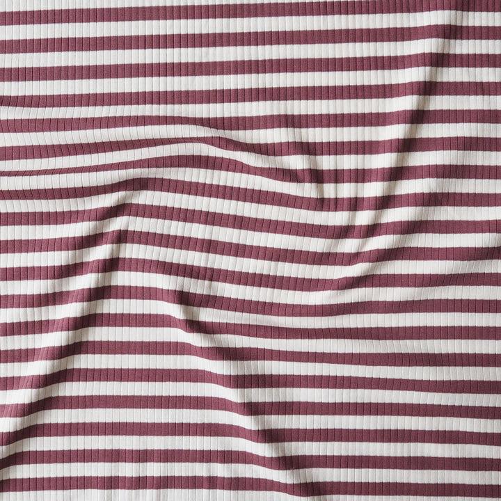 Mulberry Stripe Ribbed Cotton Jersey Fabric for dressmaking