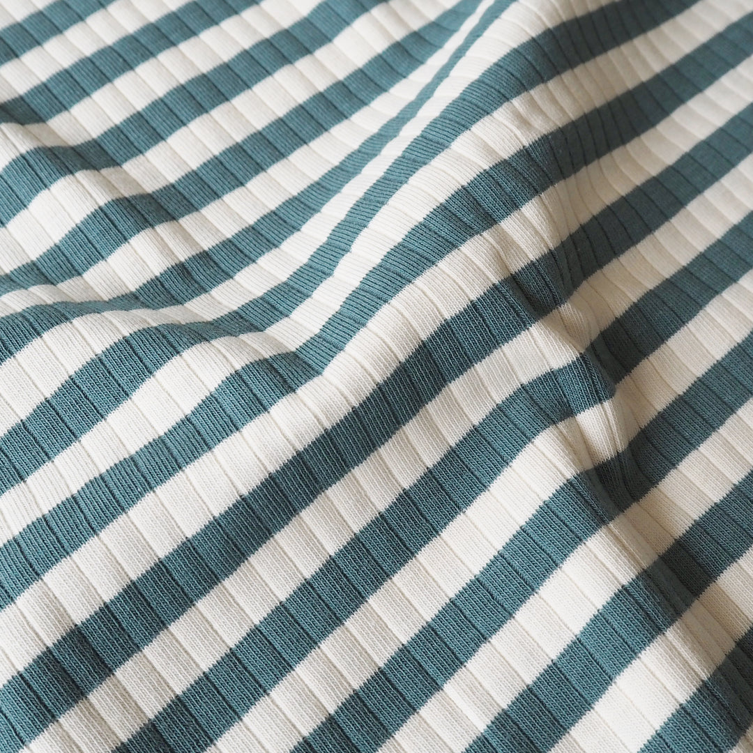 Teal Stripe Ribbed Cotton Jersey Fabric for dressmaking