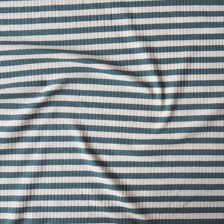 Teal Stripe Ribbed Cotton Jersey Fabric for dressmaking
