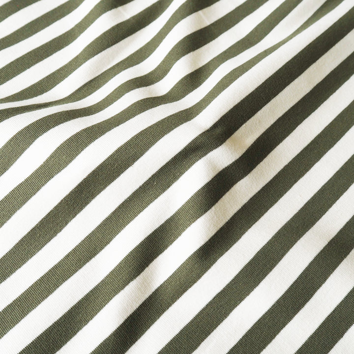 Olive Striped Yarn Dyed Cotton French Terry Fabric for dressmaking