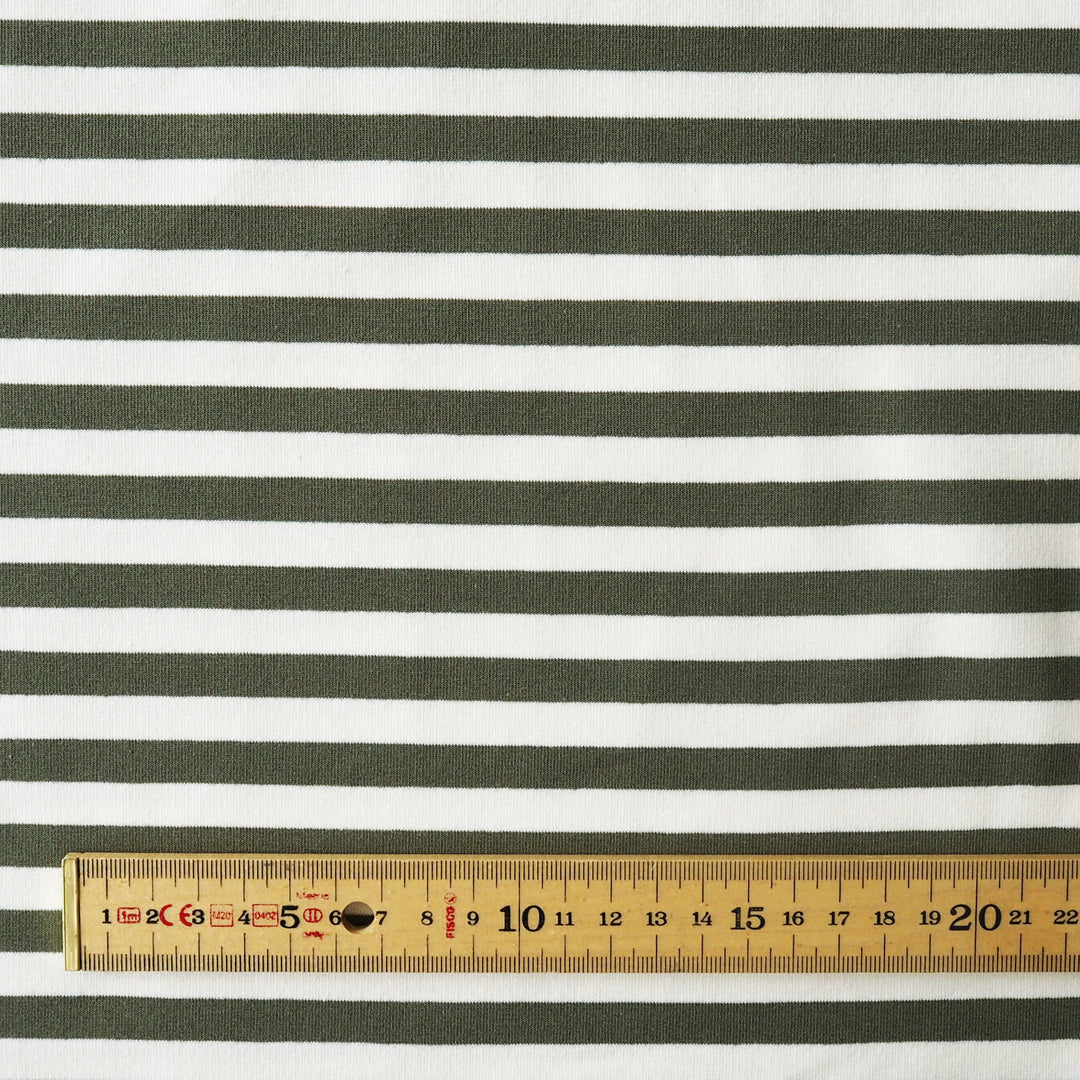 Olive Striped Yarn Dyed Cotton French Terry Fabric for dressmaking
