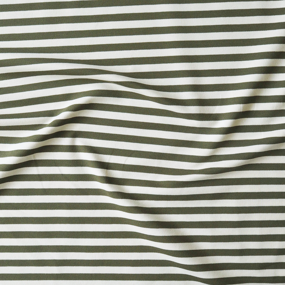 Olive Striped Yarn Dyed Cotton French Terry Fabric for dressmaking