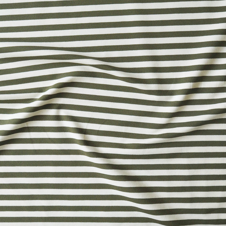 Olive Striped Yarn Dyed Cotton French Terry Fabric for dressmaking