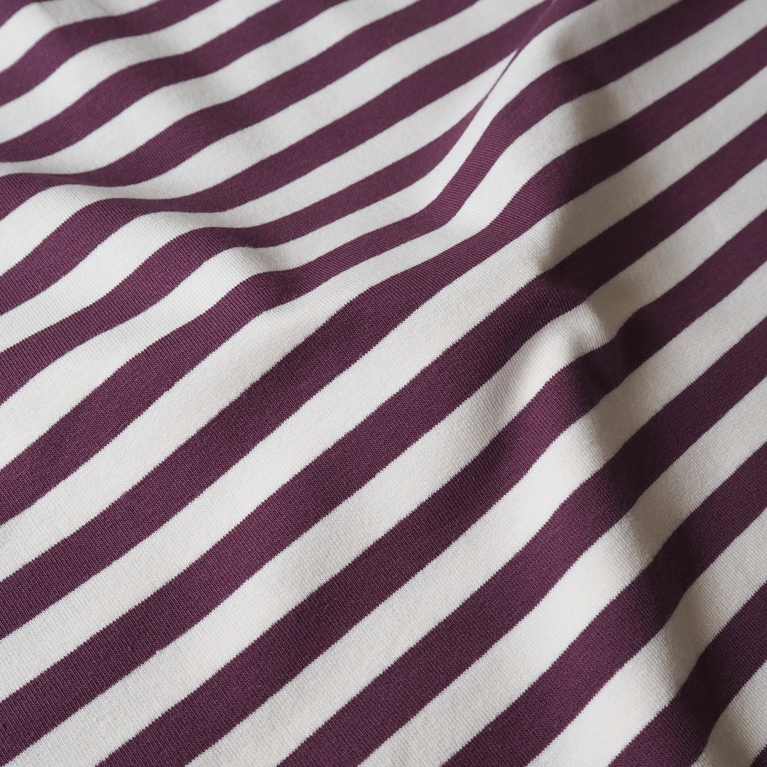 Aubergine Striped Yarn Dyed Cotton French Terry Fabric for dressmaking