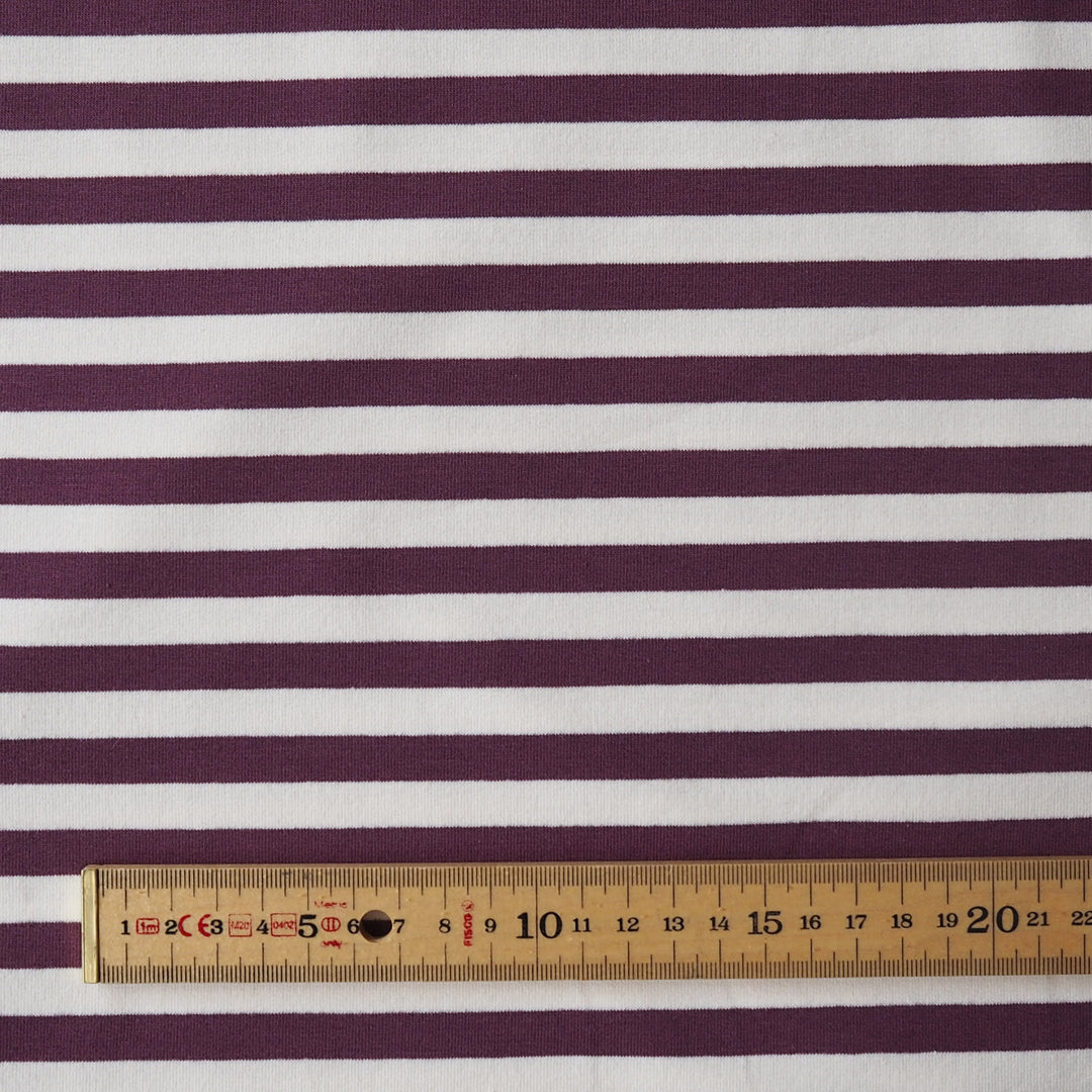 Aubergine Striped Yarn Dyed Cotton French Terry Fabric for dressmaking