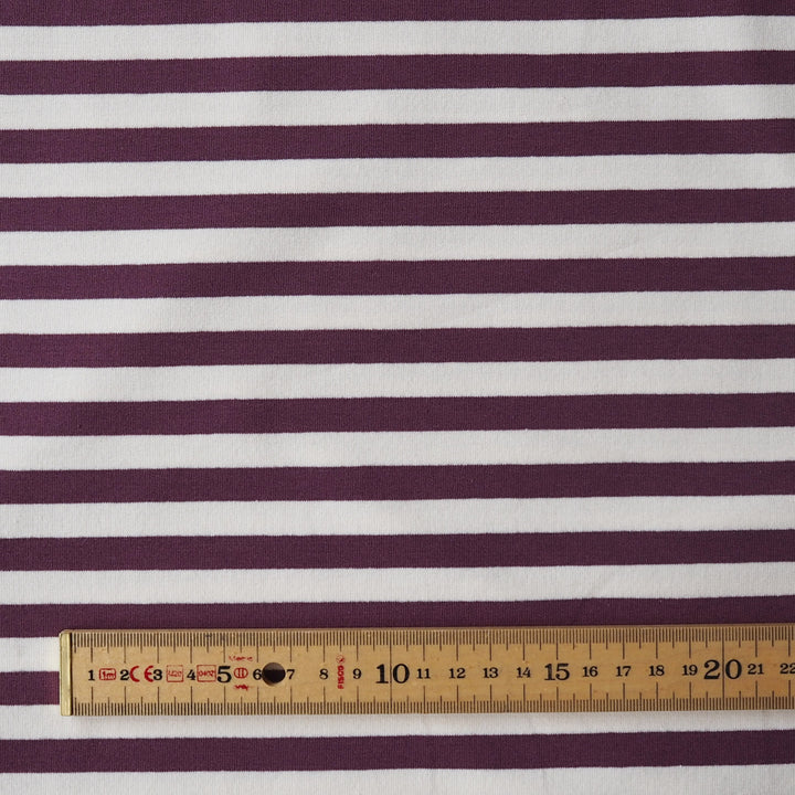 Aubergine Striped Yarn Dyed Cotton French Terry Fabric for dressmaking